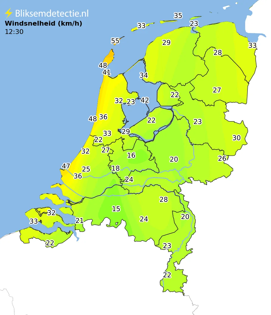 Windsnelheid kaart Nederland