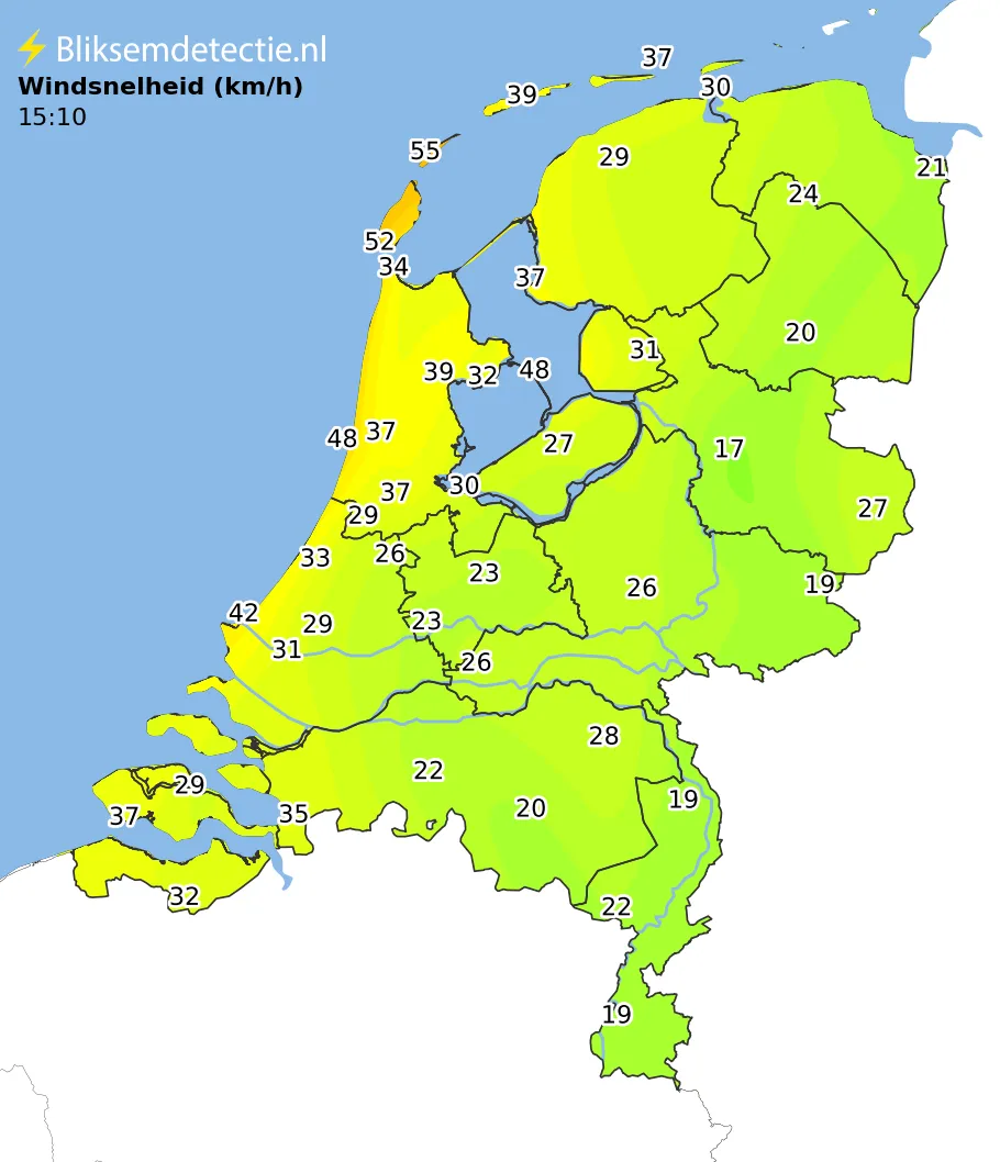Windsnelheid kaart Nederland