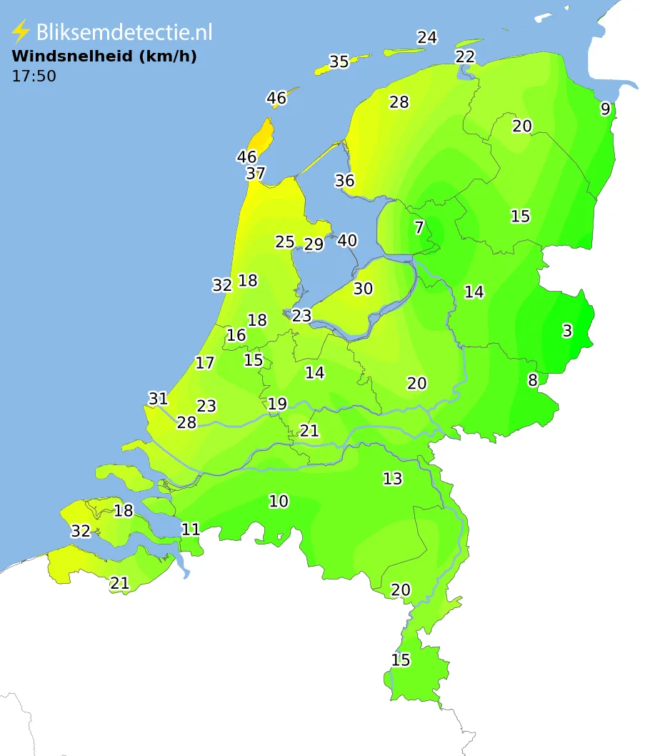 Windsnelheid kaart Nederland