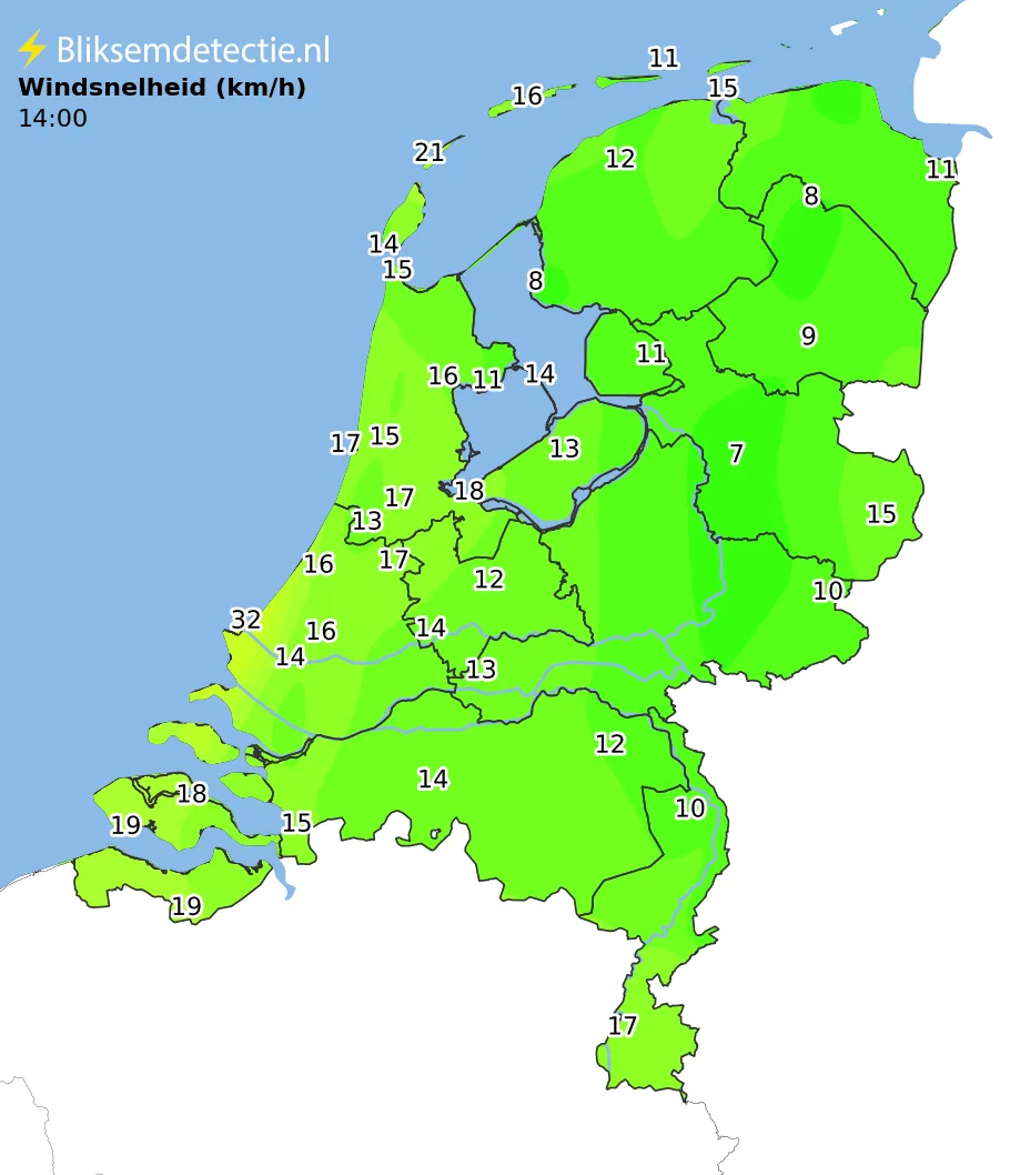 Windsnelheid kaart Nederland