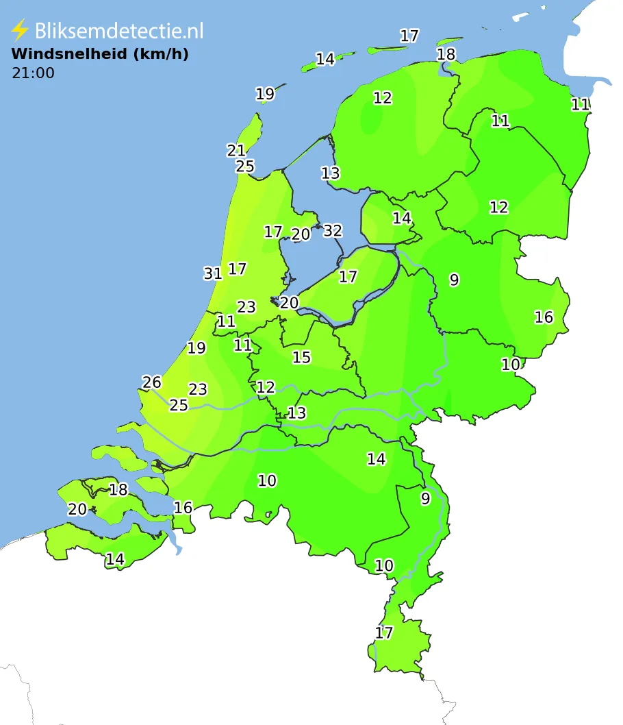 Windsnelheid kaart Nederland