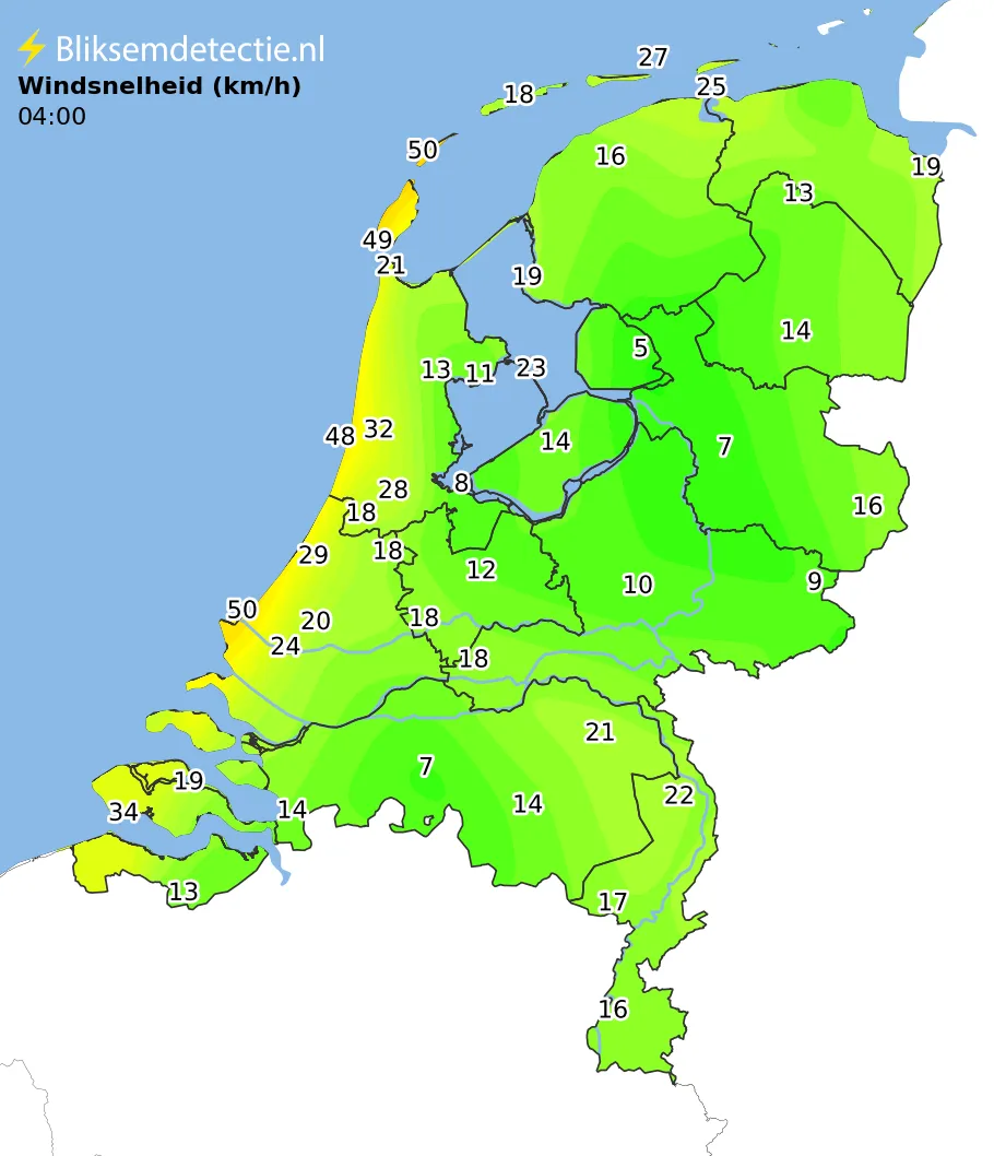 Windsnelheid kaart Nederland