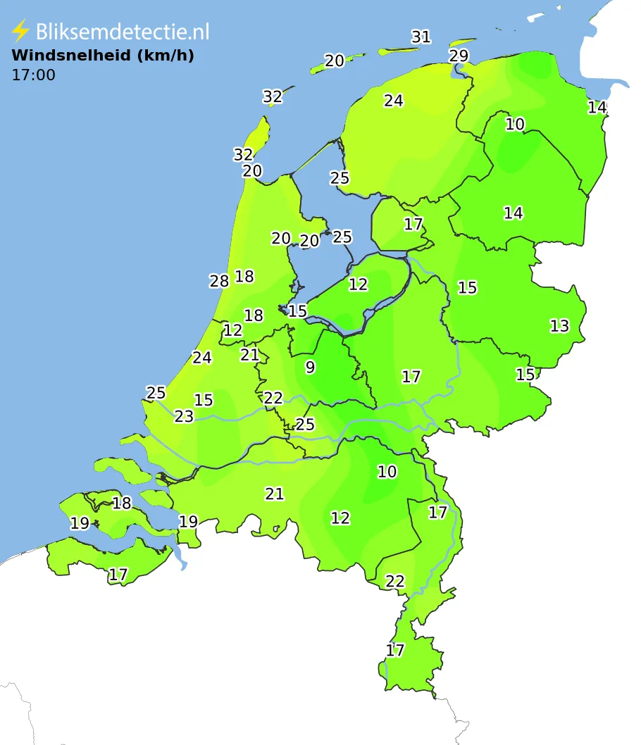 Windsnelheid kaart Nederland