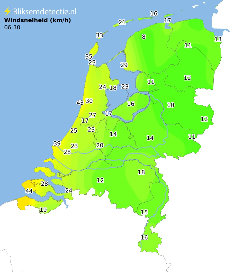 Windsnelheid kaart Nederland