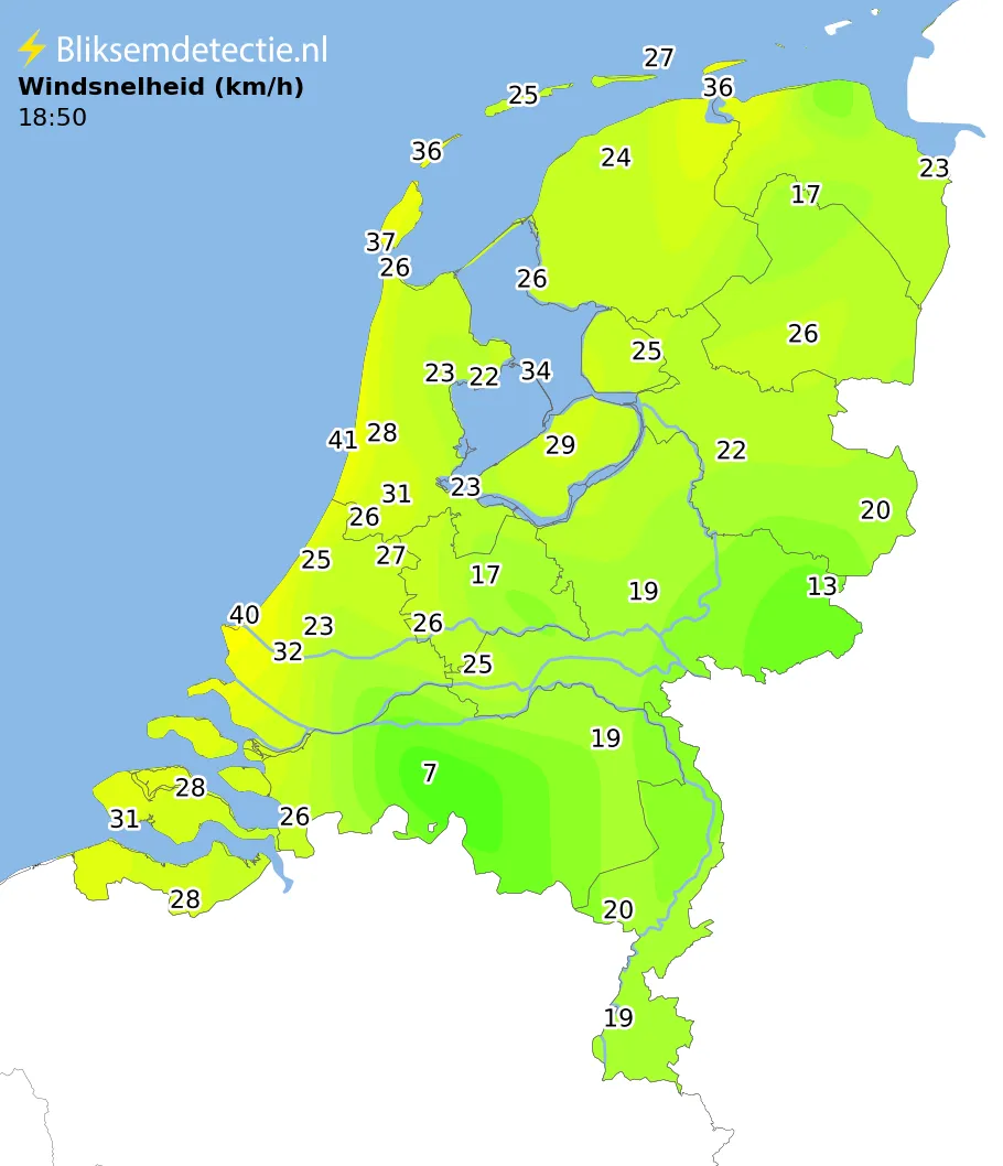 Windsnelheid kaart Nederland