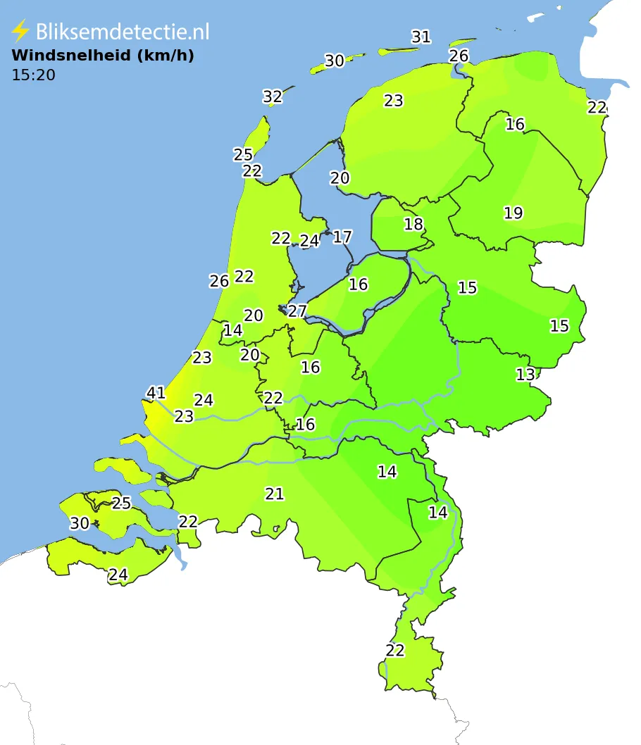 Windsnelheid kaart Nederland