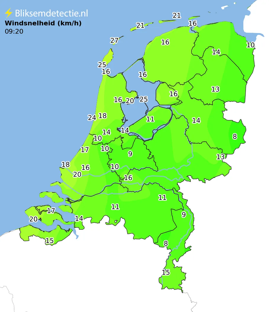 Windsnelheid kaart Nederland