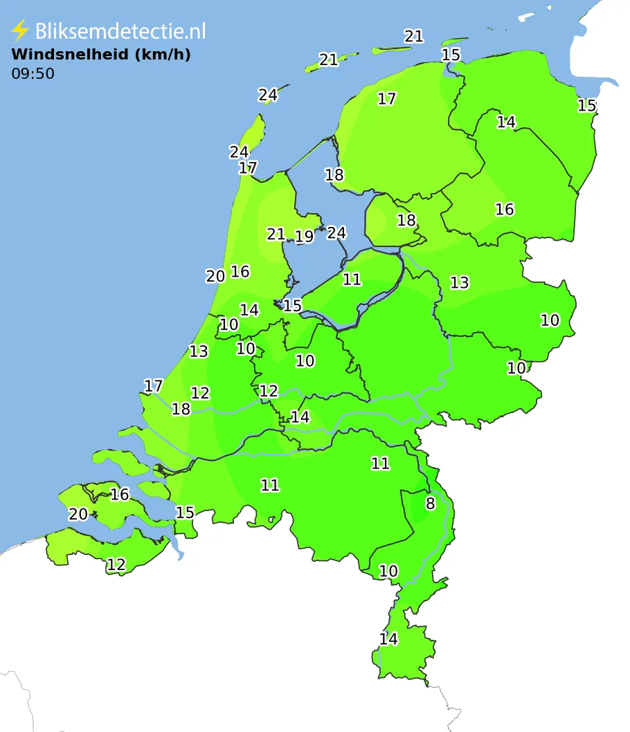 Windsnelheid kaart Nederland