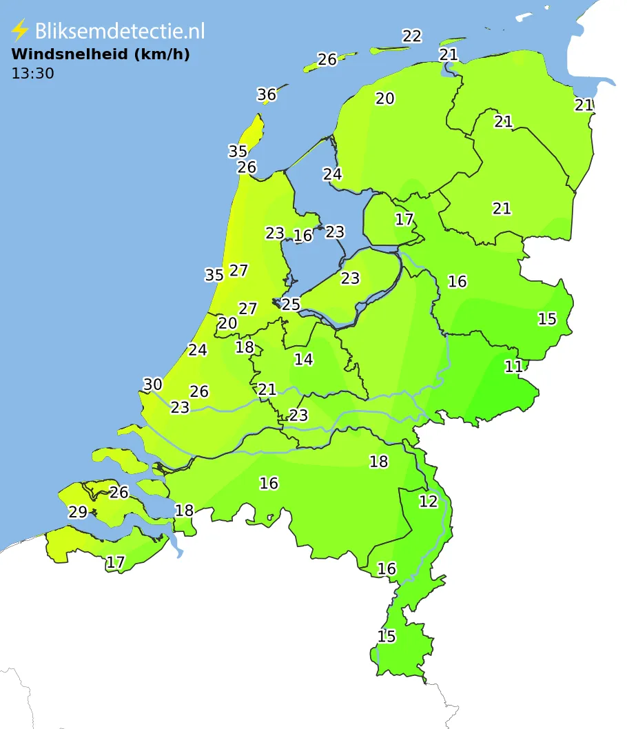 Windsnelheid kaart Nederland