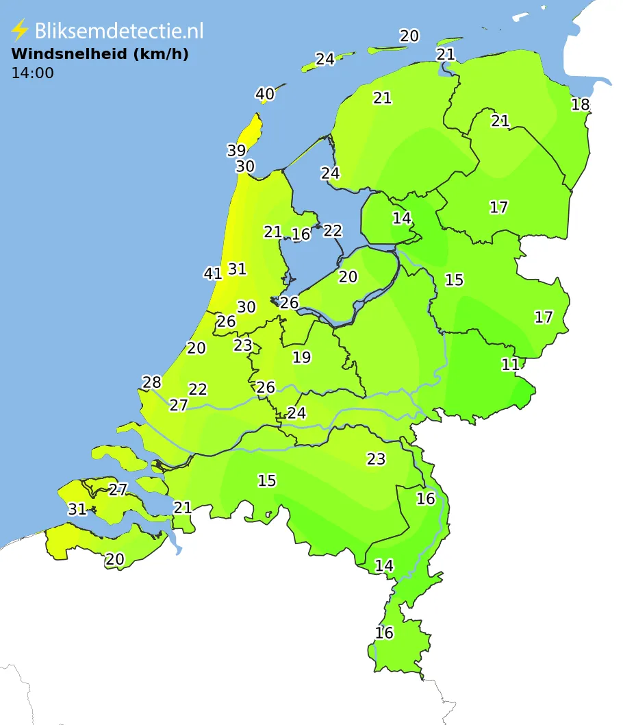 Windsnelheid kaart Nederland