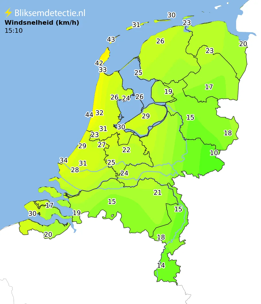 Windsnelheid kaart Nederland