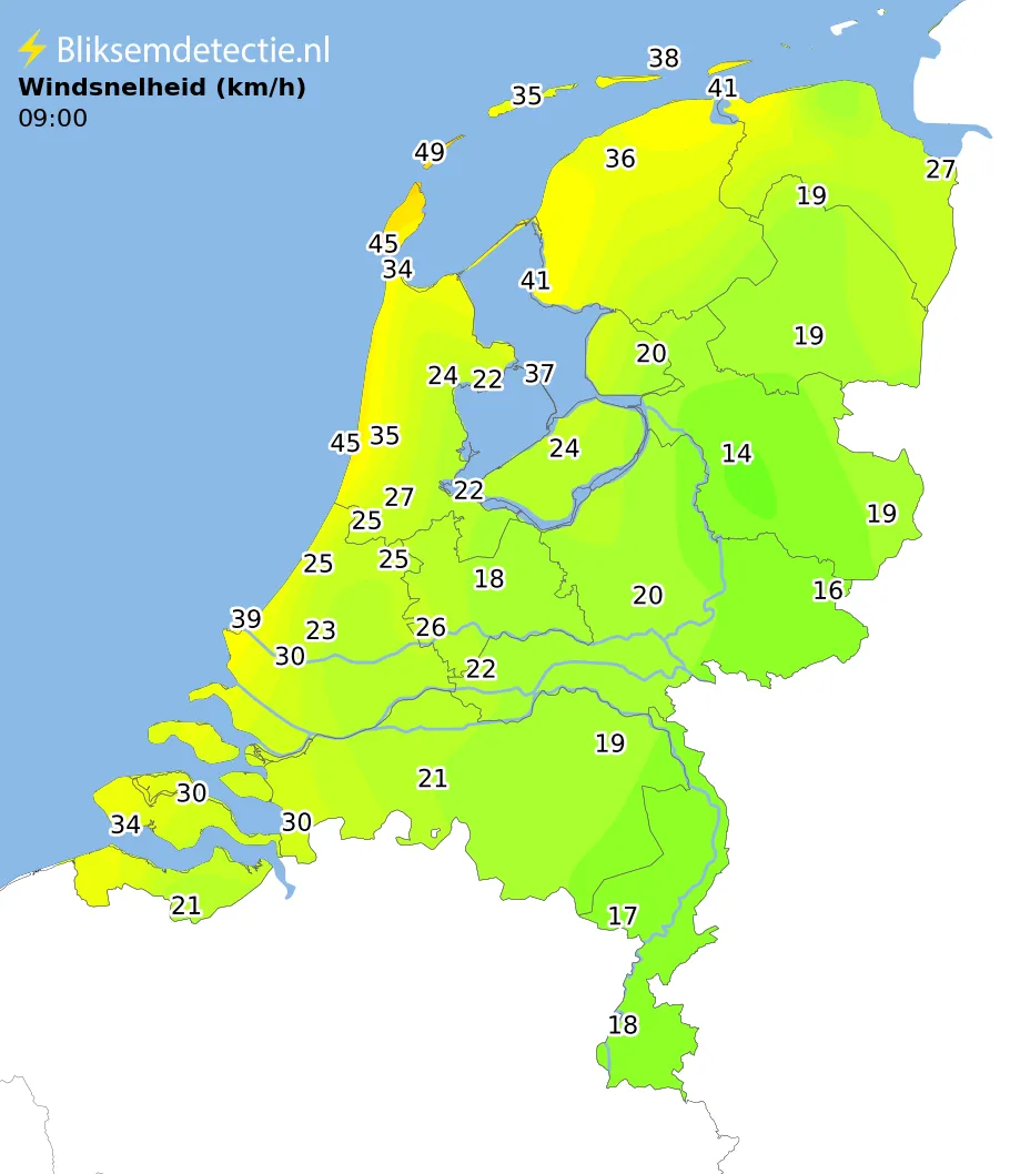 Windsnelheid kaart Nederland