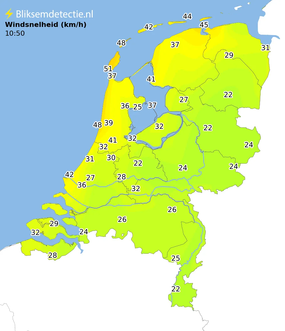 Windsnelheid kaart Nederland