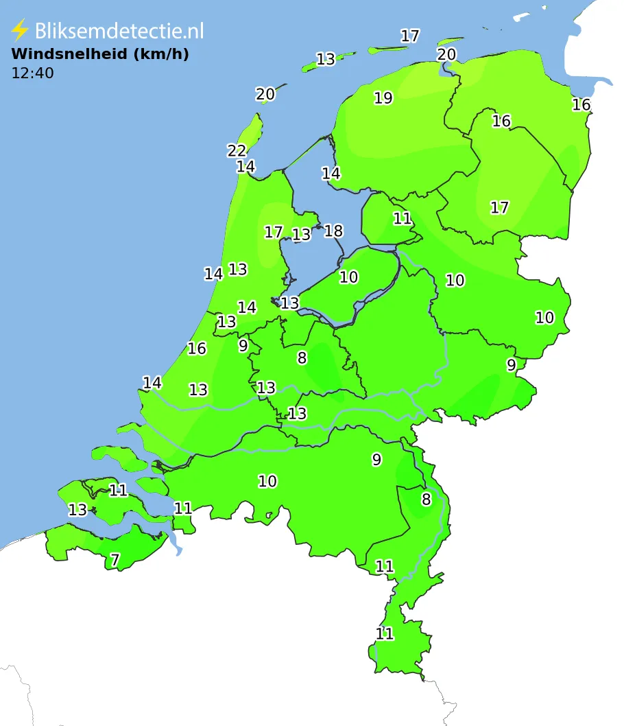 Windsnelheid kaart Nederland