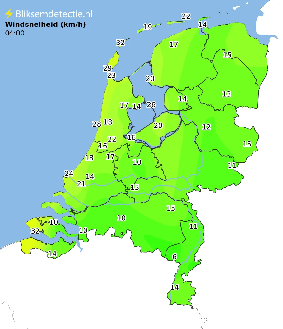 Windsnelheid kaart Nederland