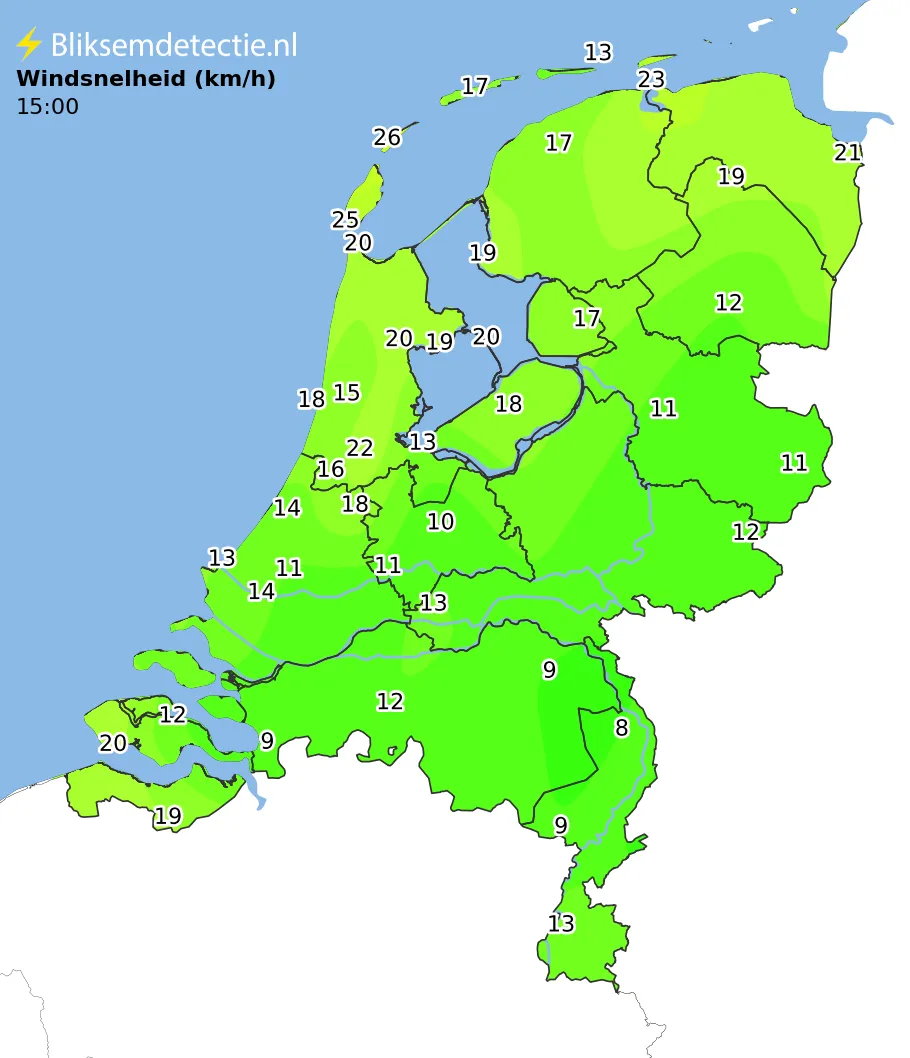 Windsnelheid kaart Nederland