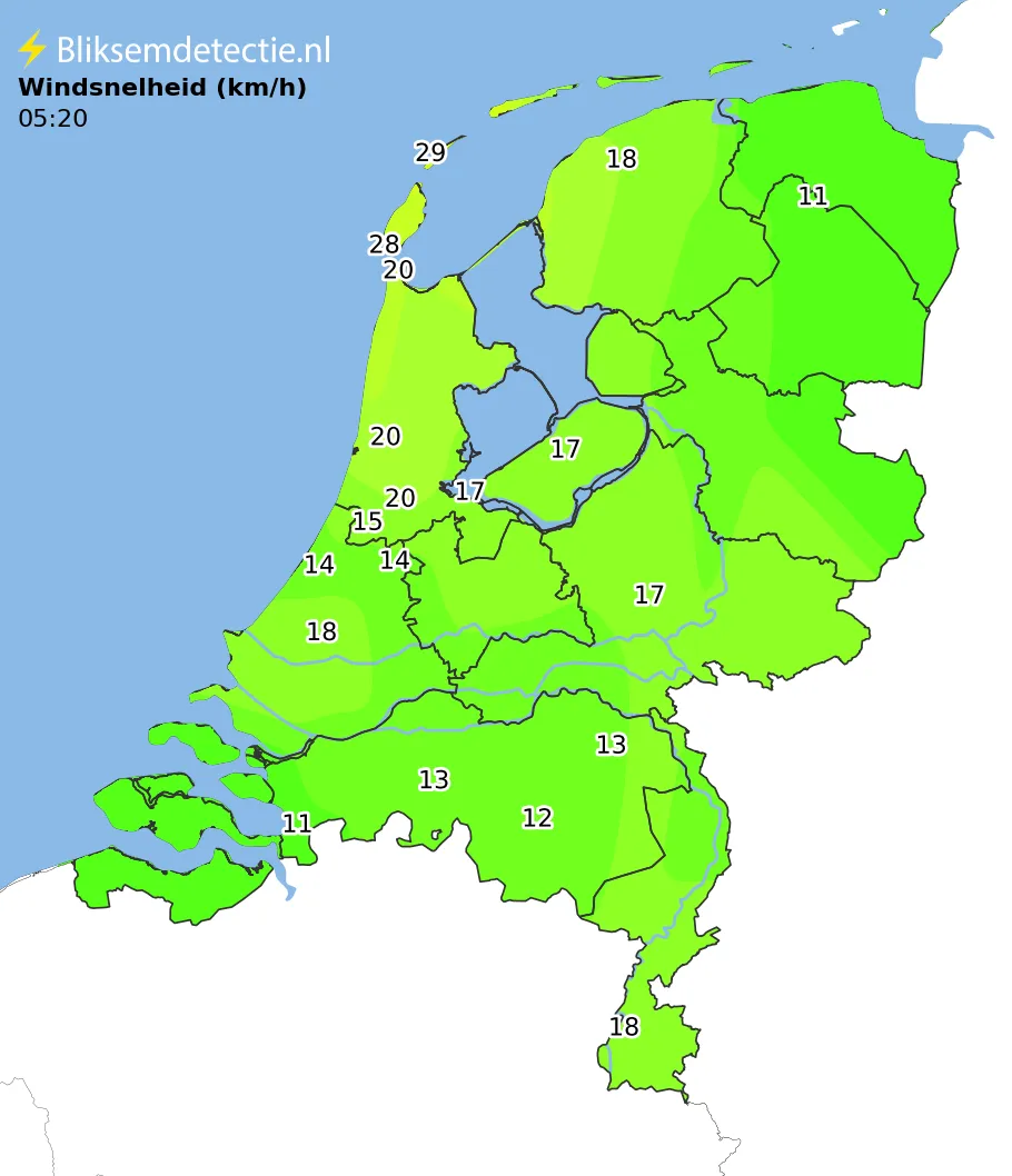 Windsnelheid kaart Nederland