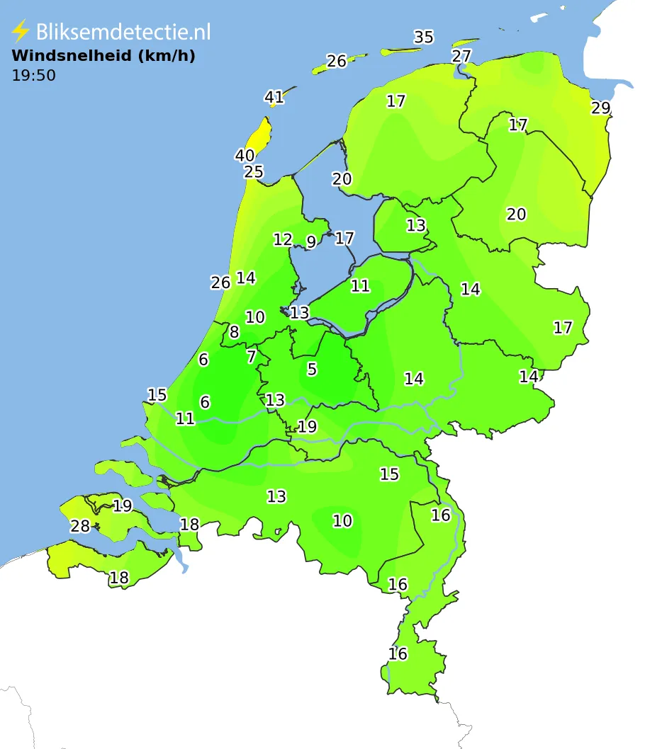 Windsnelheid kaart Nederland