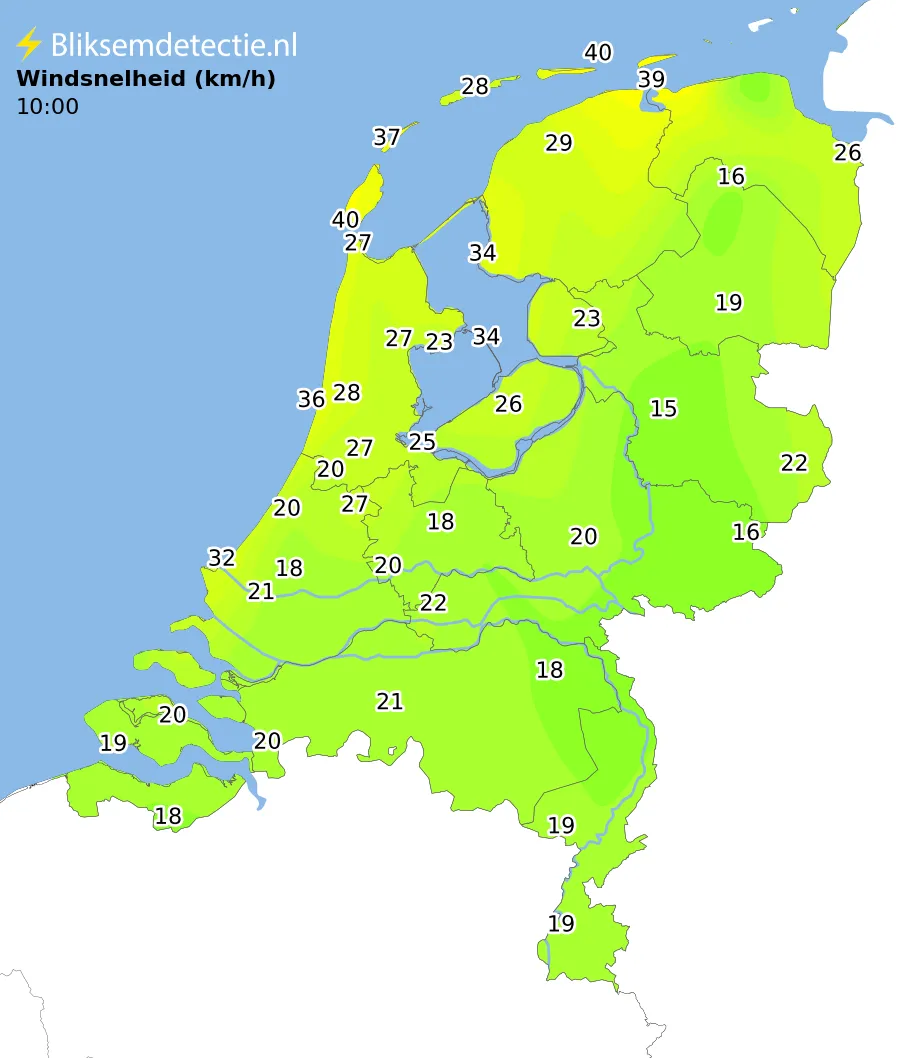 Windsnelheid kaart Nederland