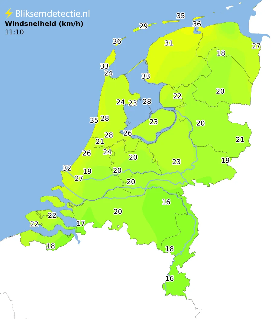 Windsnelheid kaart Nederland