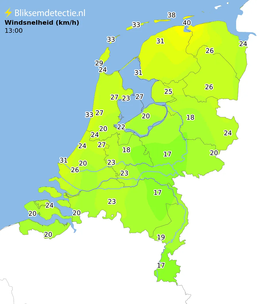 Windsnelheid kaart Nederland