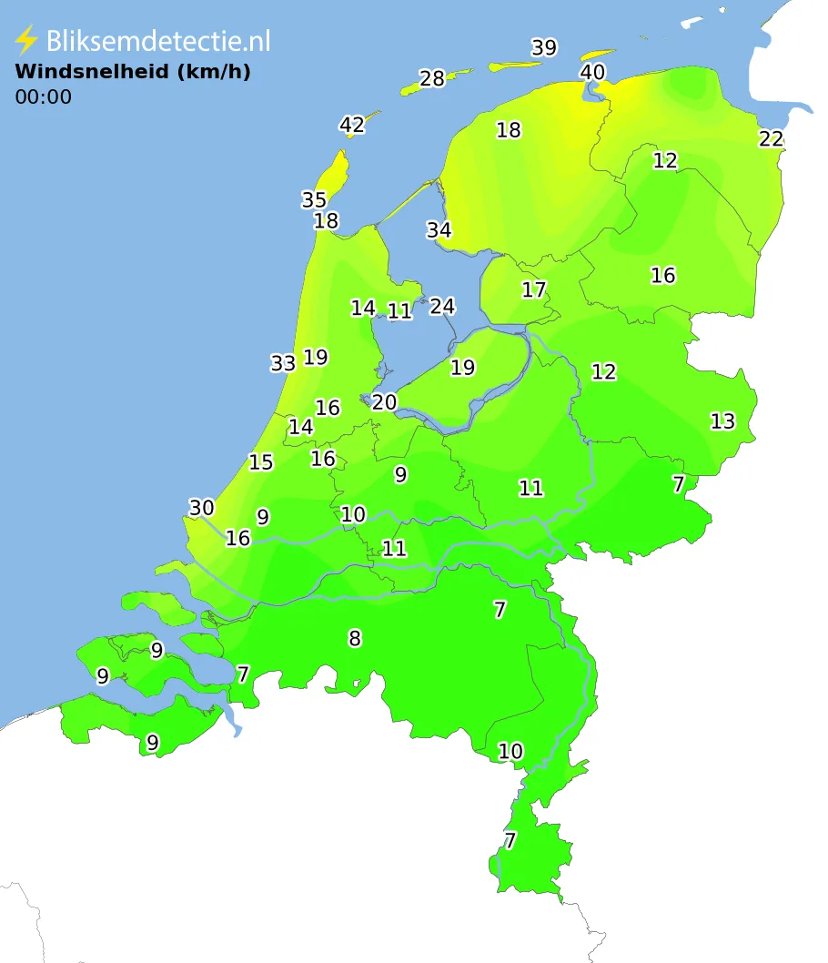 Windsnelheid kaart Nederland