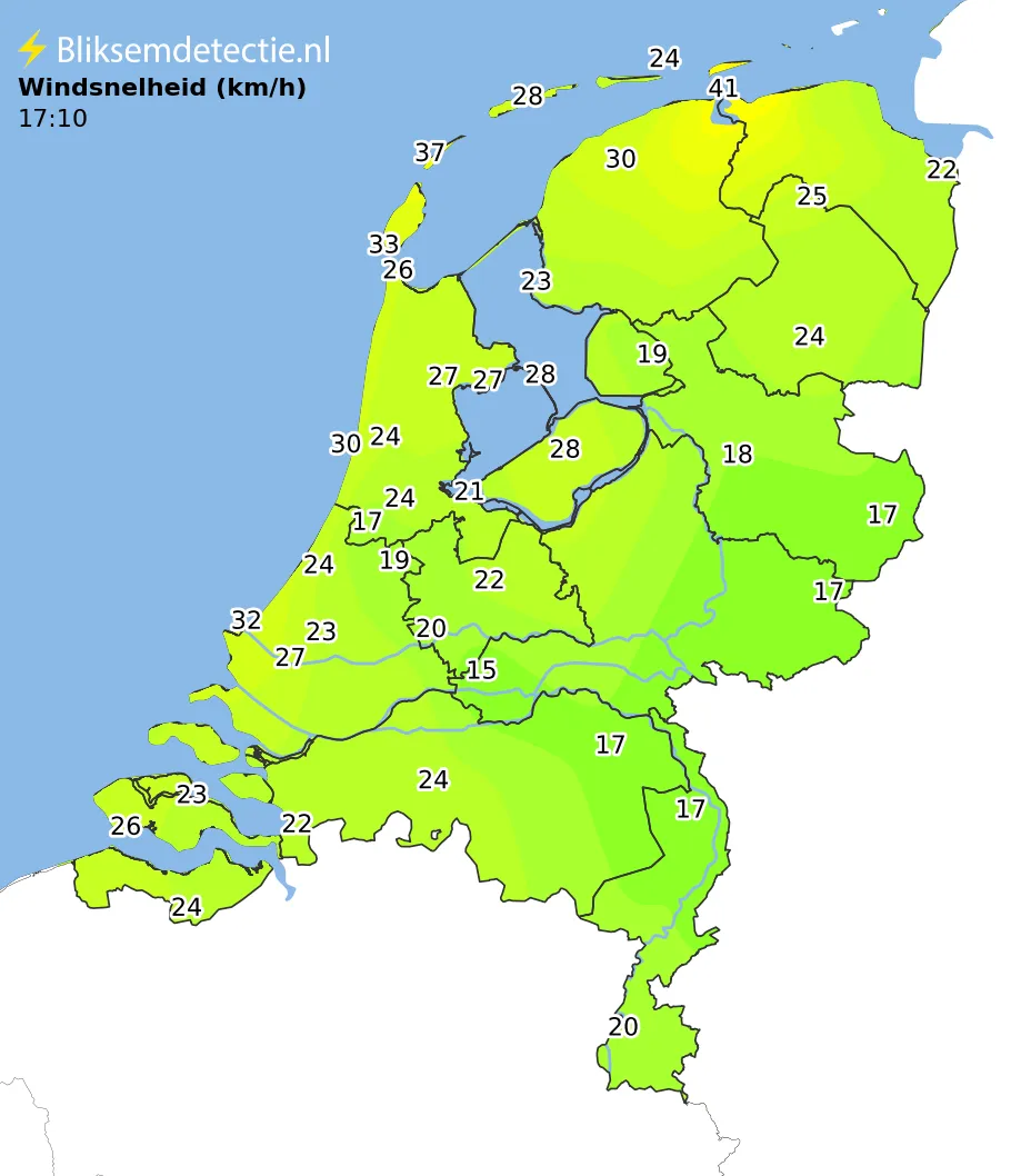 Windsnelheid kaart Nederland
