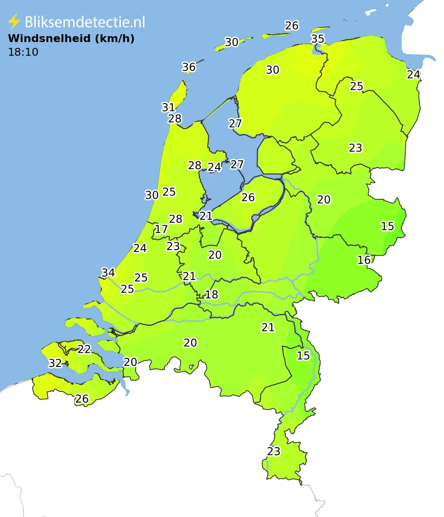 Windsnelheid kaart Nederland