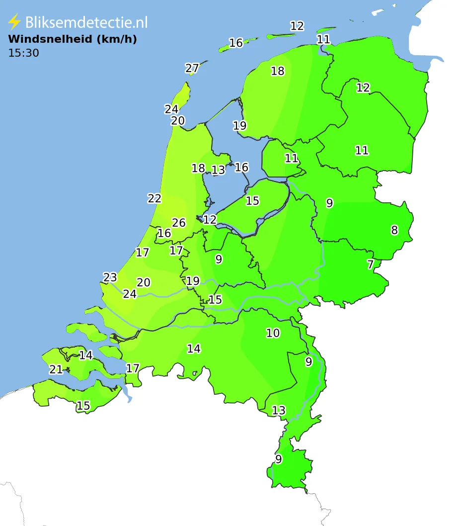 Windsnelheid kaart Nederland