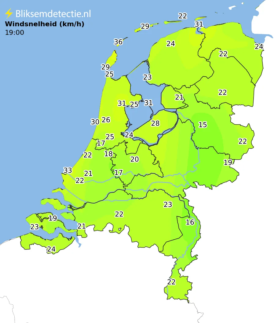 Windsnelheid kaart Nederland