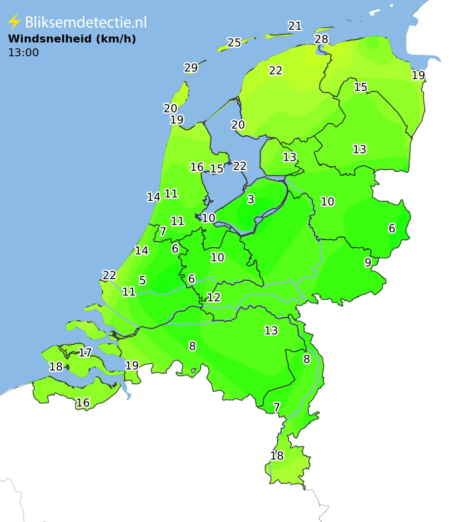 Windsnelheid kaart Nederland
