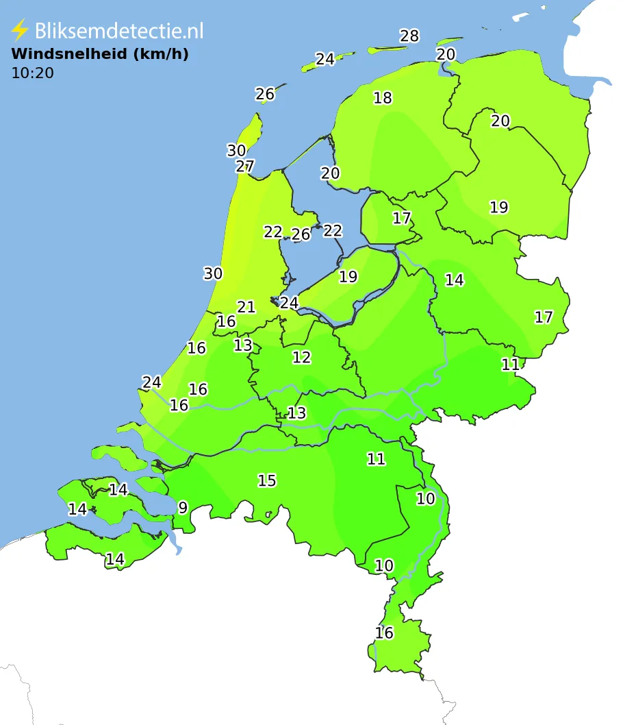 Windsnelheid kaart Nederland