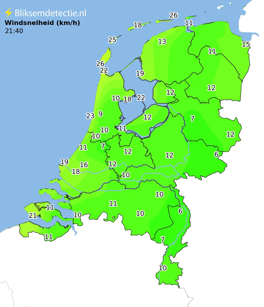 Windsnelheid kaart Nederland