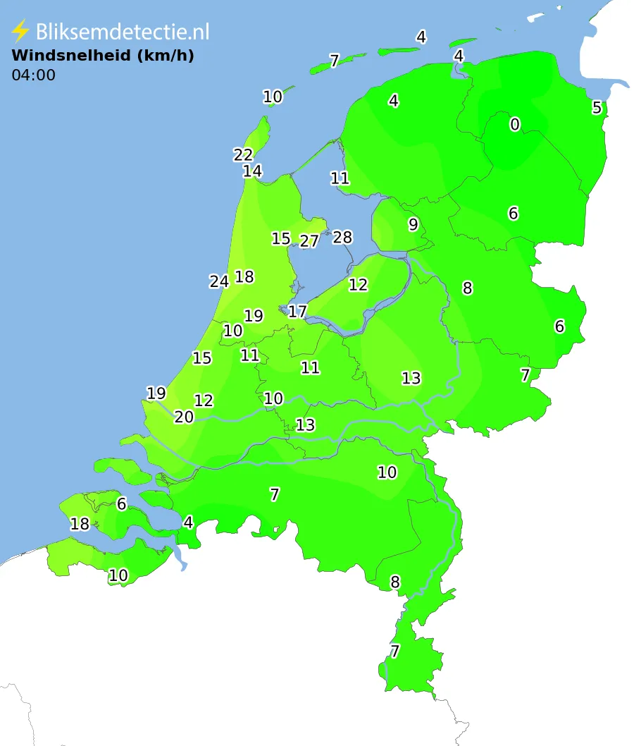Windsnelheid kaart Nederland