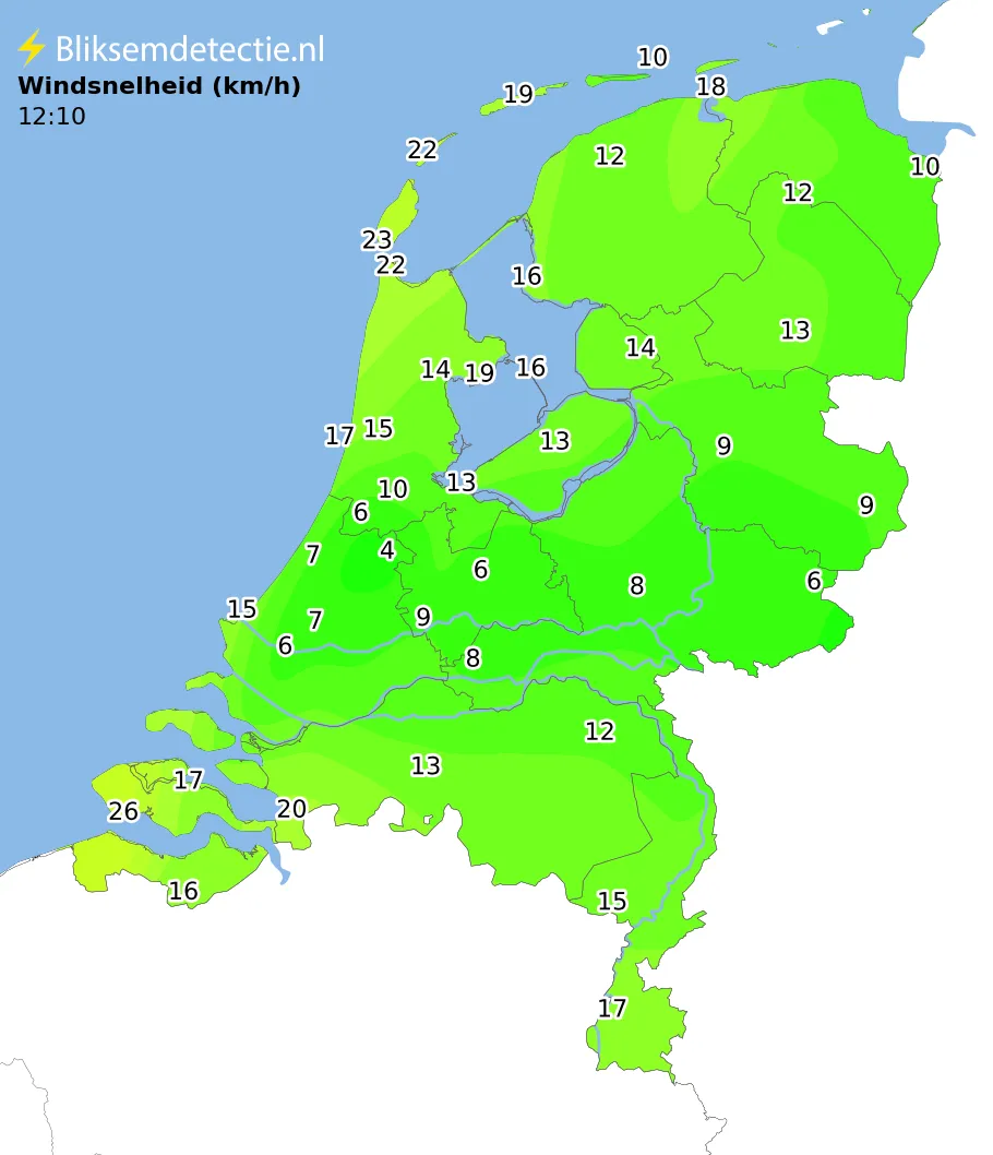 Windsnelheid kaart Nederland