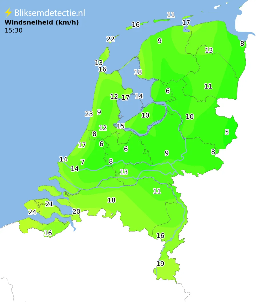 Windsnelheid kaart Nederland