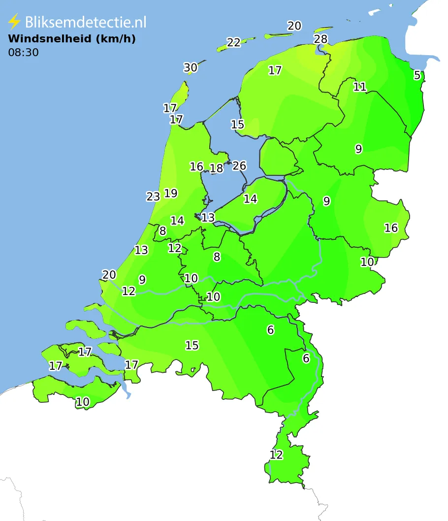 Windsnelheid kaart Nederland