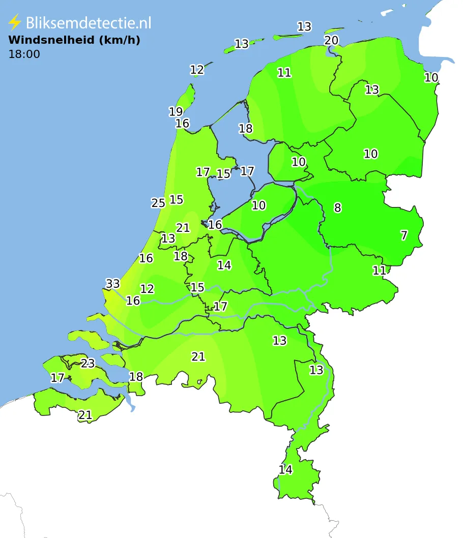 Windsnelheid kaart Nederland