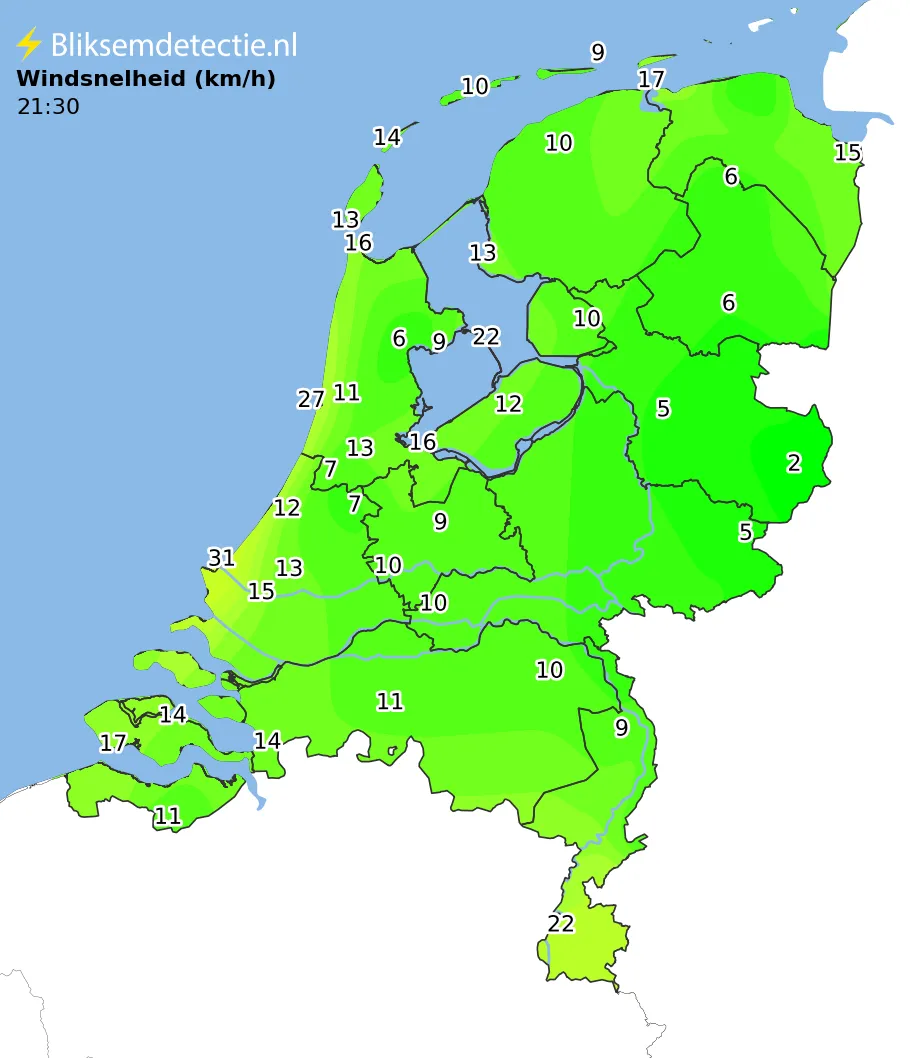 Windsnelheid kaart Nederland