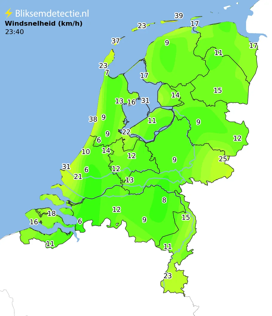 Windsnelheid kaart Nederland