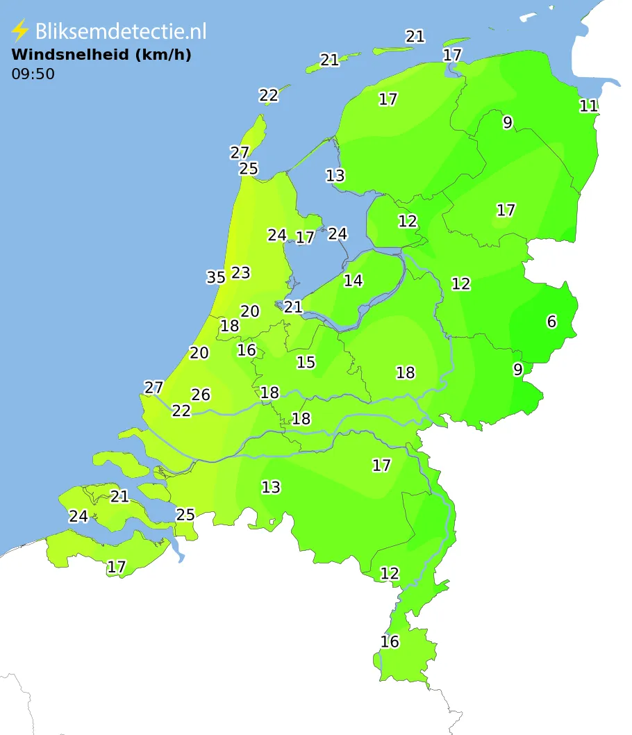 Windsnelheid kaart Nederland
