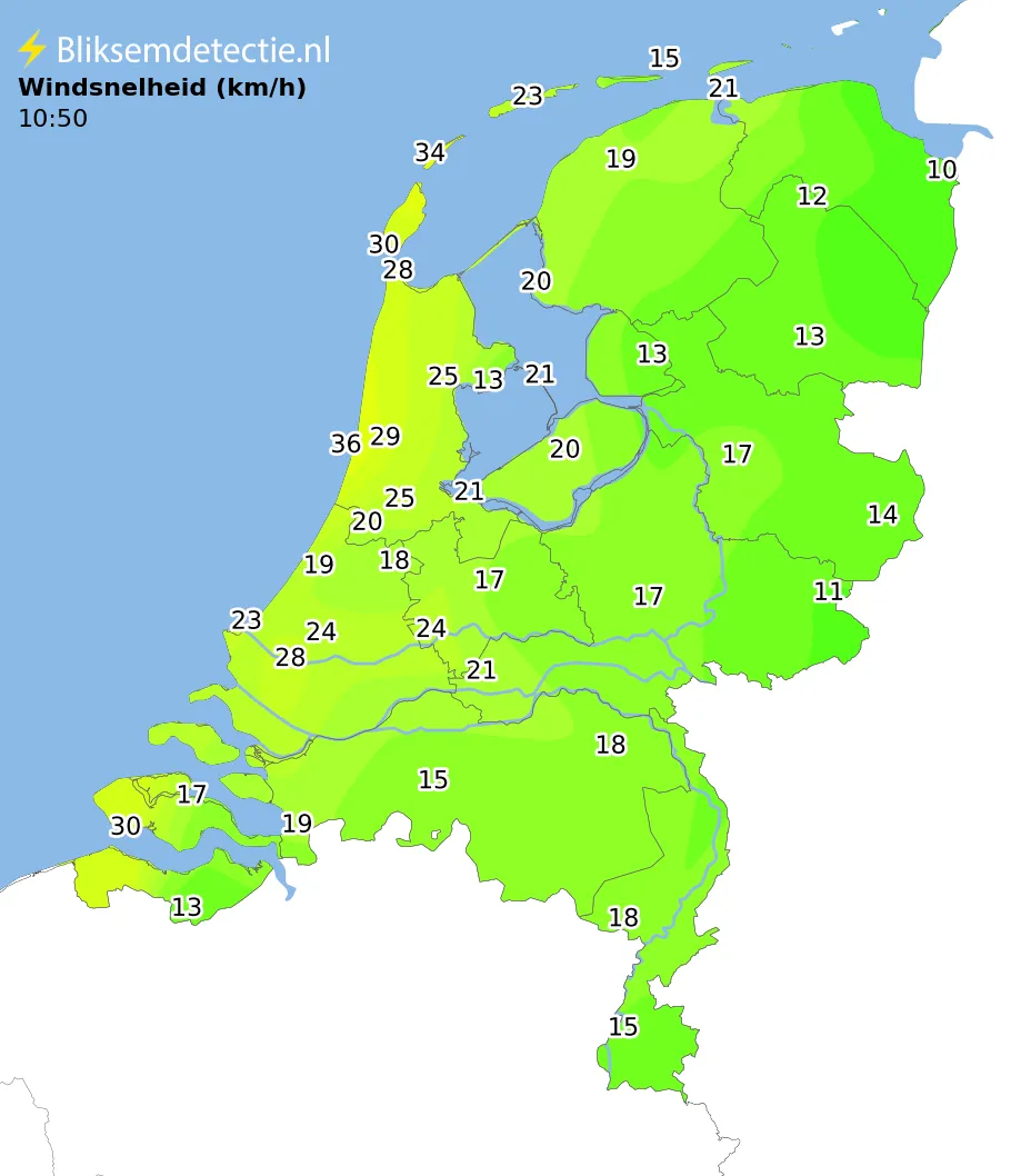 Windsnelheid kaart Nederland