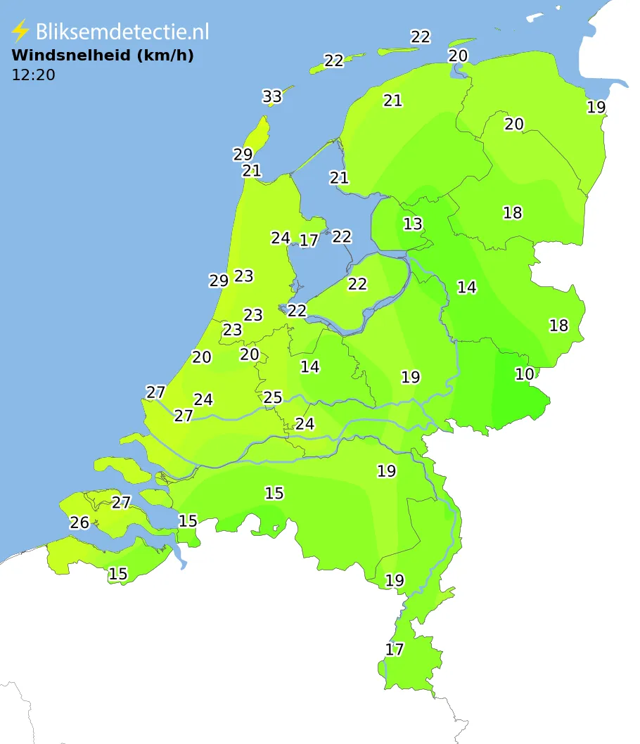 Windsnelheid kaart Nederland