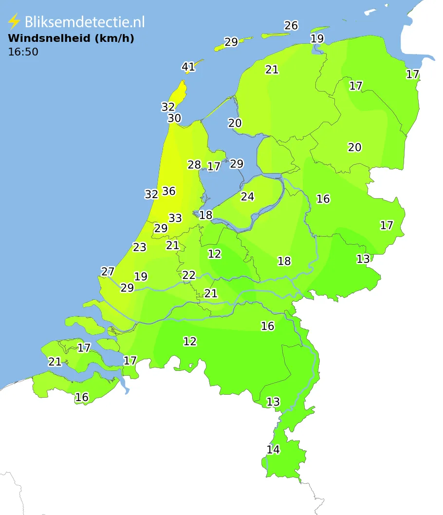 Windsnelheid kaart Nederland