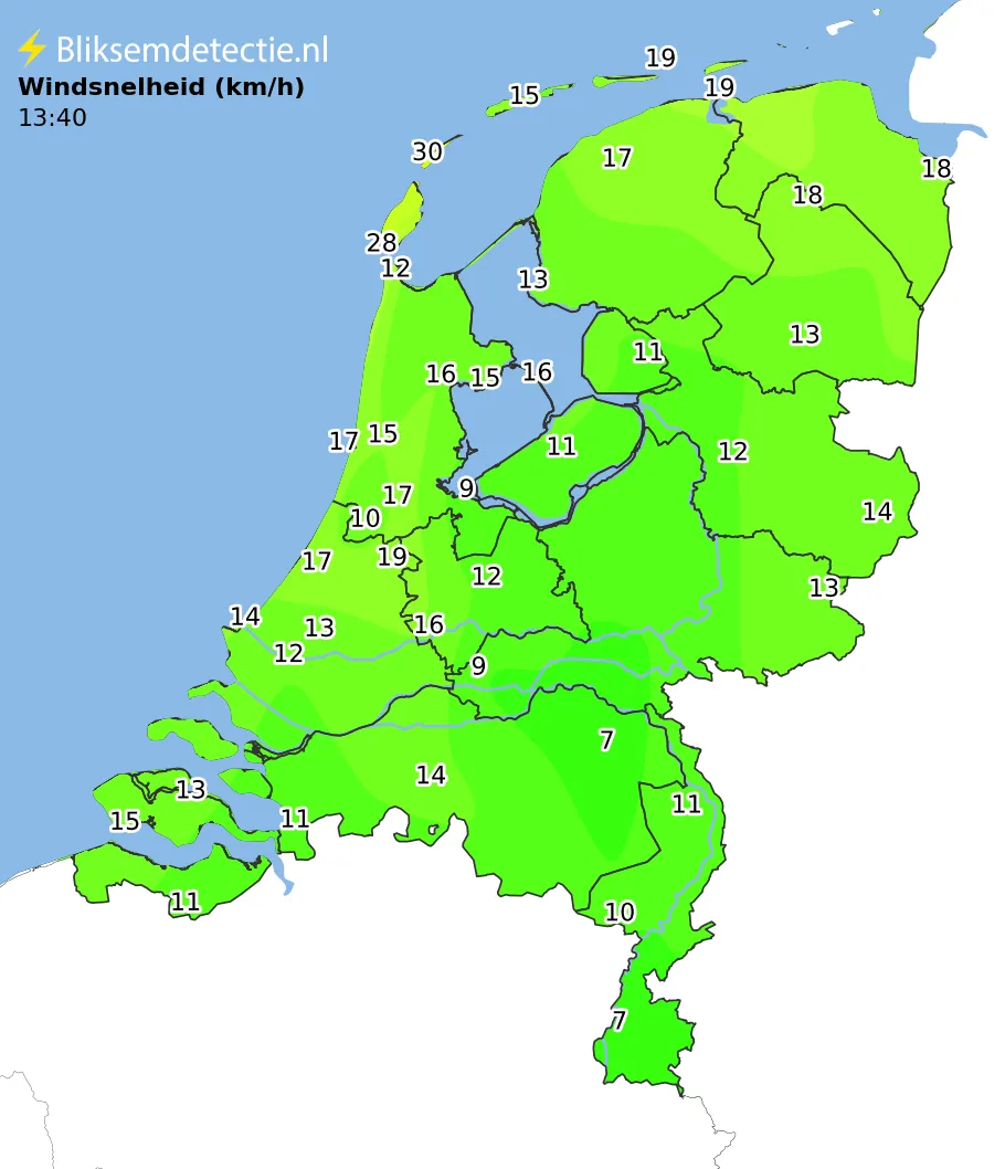 Windsnelheid kaart Nederland