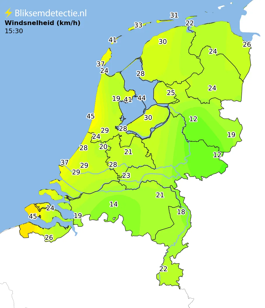 Windsnelheid kaart Nederland