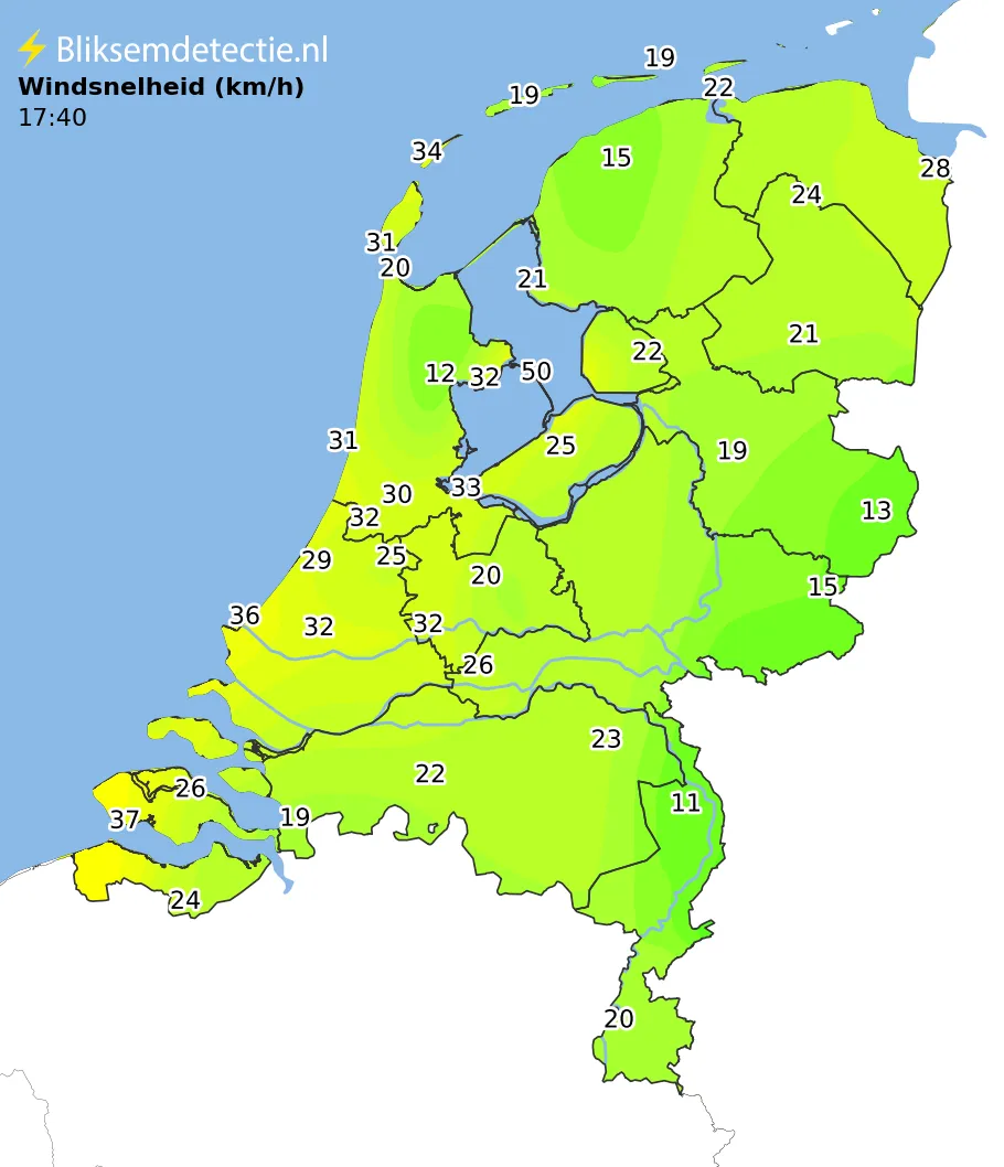 Windsnelheid kaart Nederland