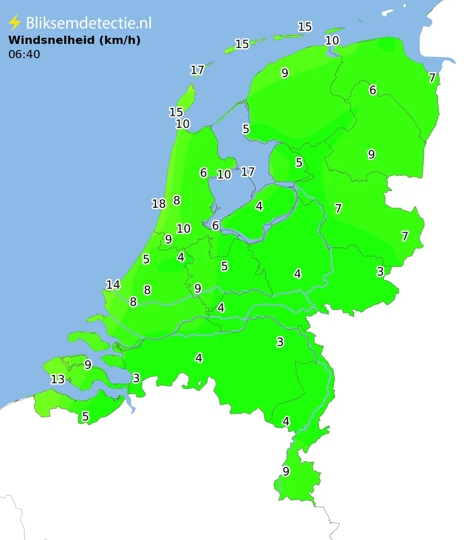 Windsnelheid kaart Nederland