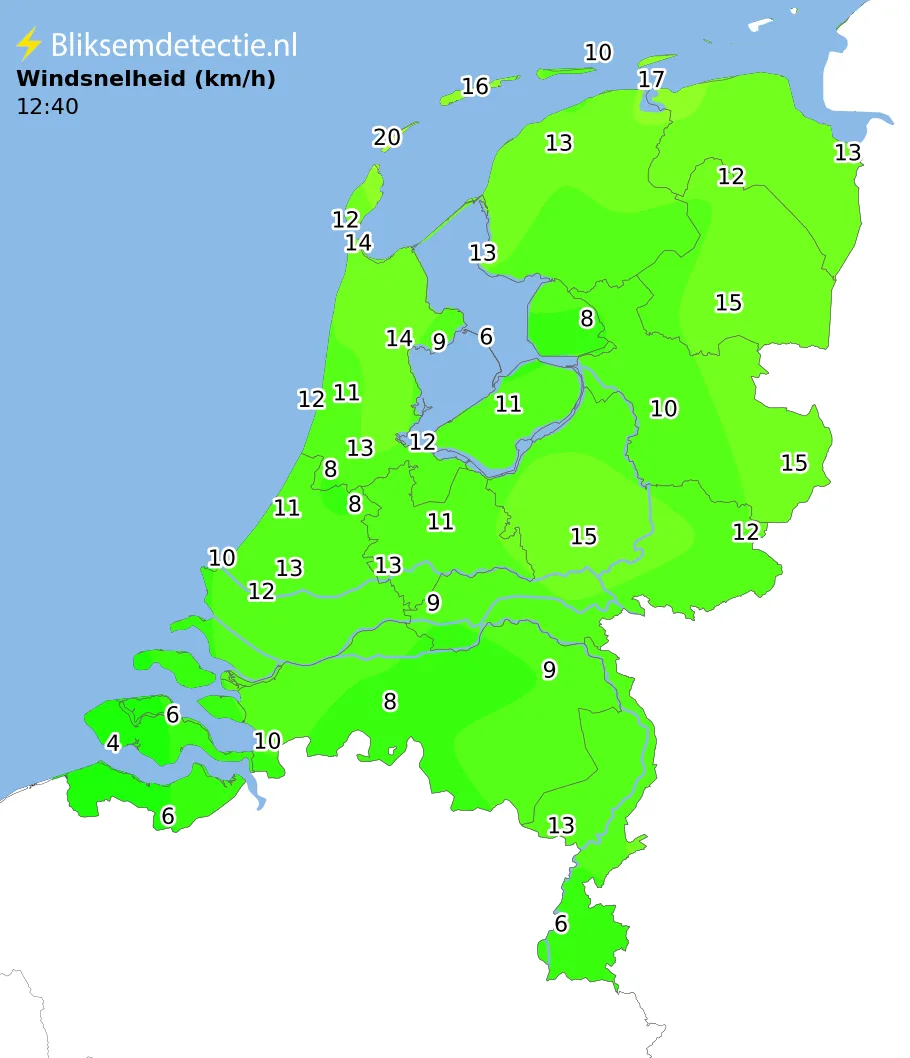 Windsnelheid kaart Nederland