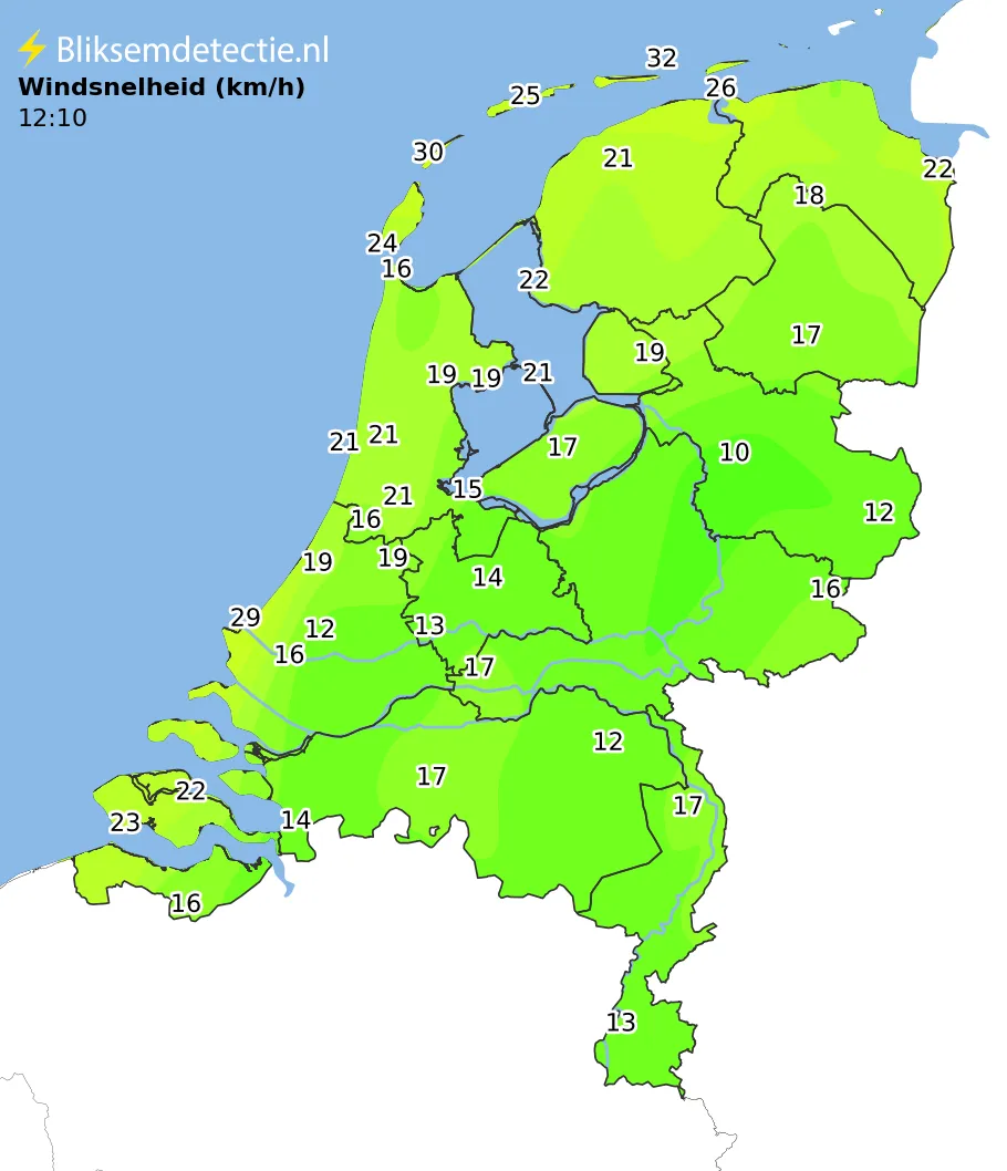 Windsnelheid kaart Nederland